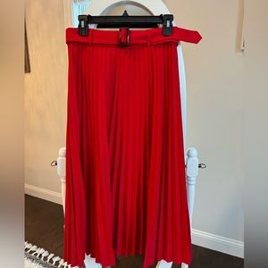 Ann Taylor pleated red midi skirt